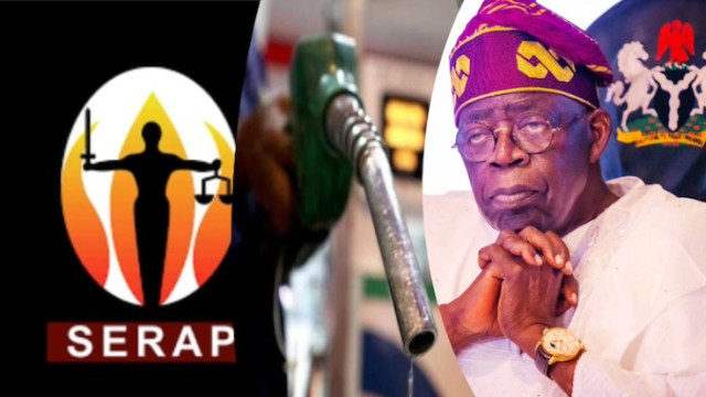 Photo of SERAP Logo and the president of Nigeria, Bola Tinubu